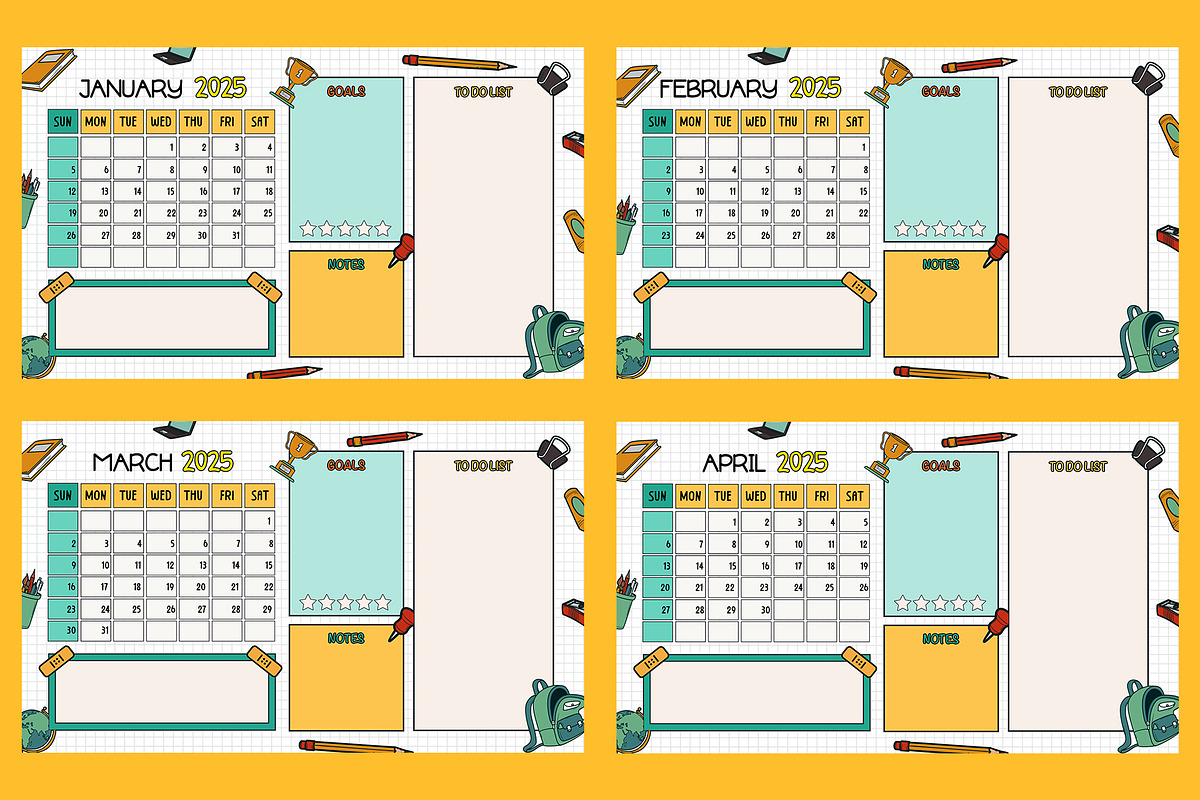 Annual Calendar 2025 Back to School, a Poster Template by Emilly Studio (Photo 2 of 5)