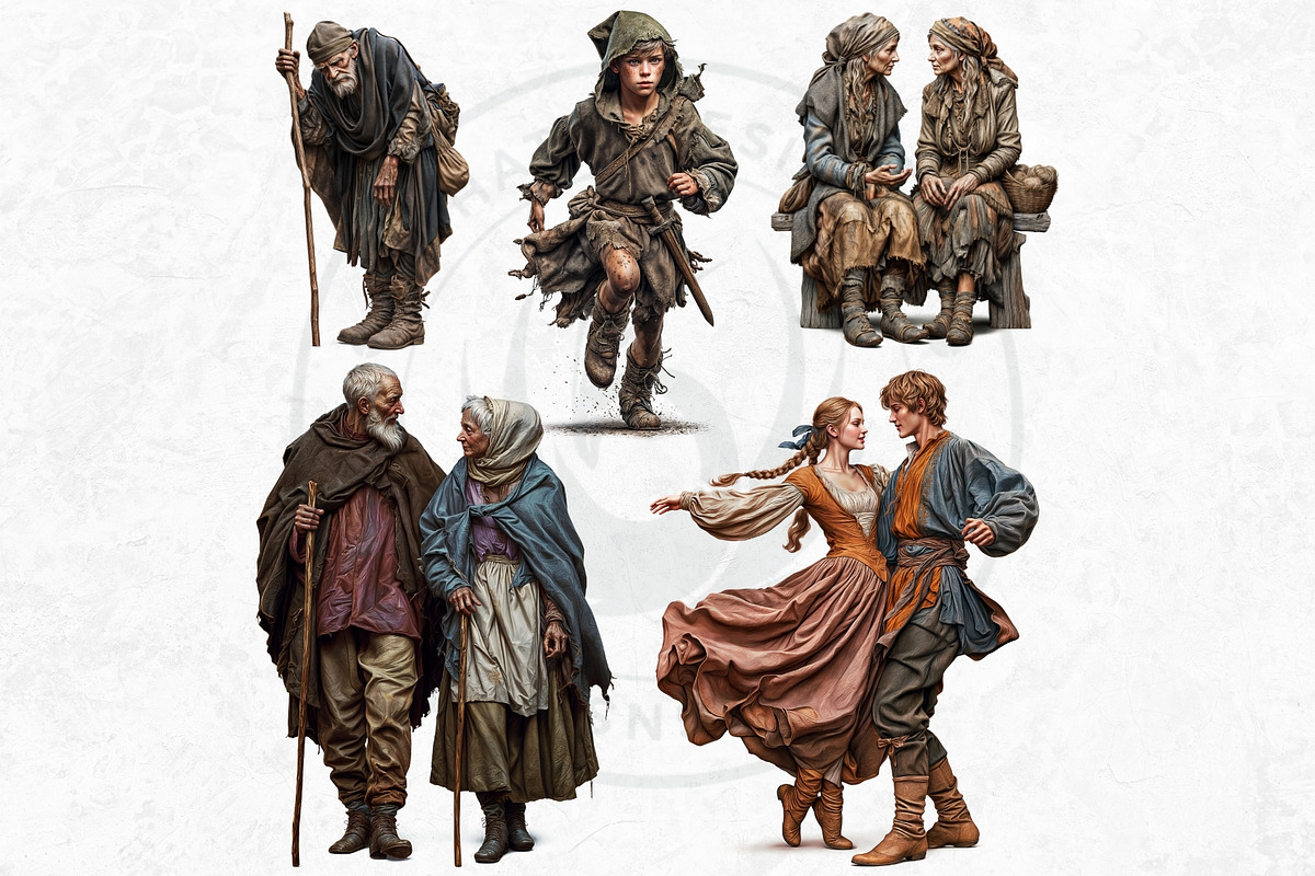 Medieval peasants clipart set, a Person Illustration by ThatsDesignArt (Photo 9 of 10)