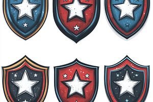 Six star shields in red blue and bla, an Abstract Photo by Pixeness Studio
