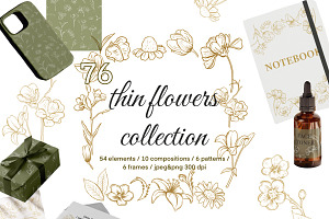 Line Art Flowers Clipart Floral Set