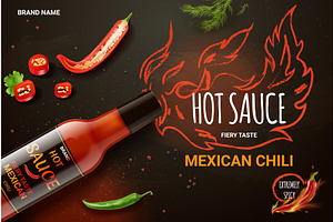 Hot sauce ad. Fire red spicy chili, a Food Illustration by Stock-Smart-Start
