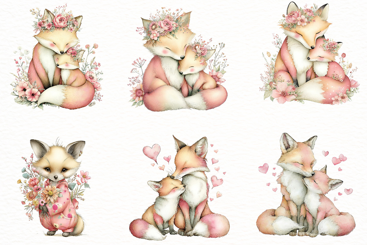 Whimsical Mother's Day fox Clipart, an Illustration by Designworld (Photo 4 of 8)