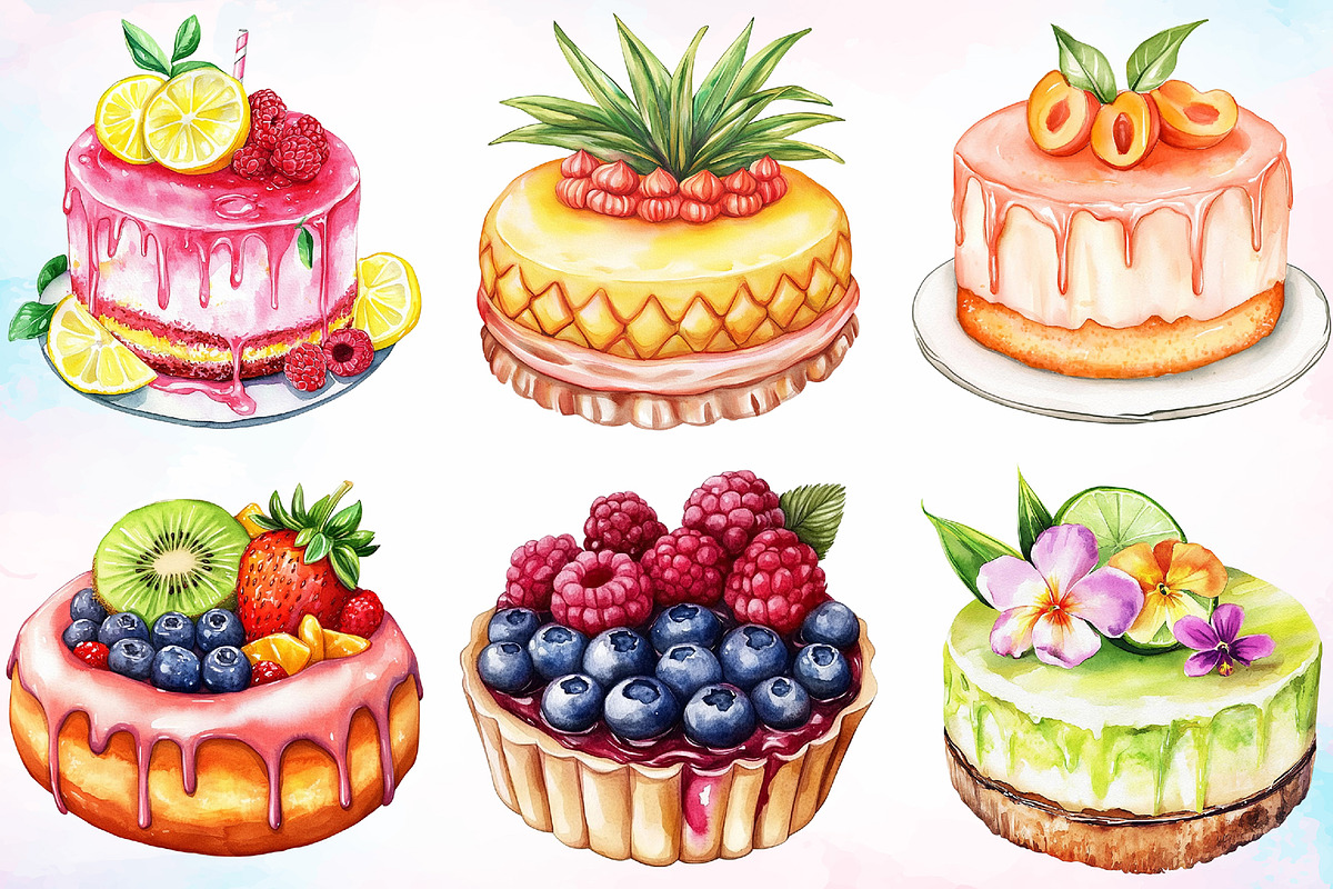 Watercolor Summer Cake Clipart PNG, a Seasonal Illustration by Canvas Craft (Photo 3 of 4)