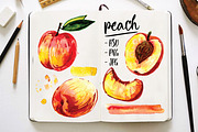 Peach, Watercolor, a Food Illustration by Olesya Morokhovets (Thumbnail 1 of 2)
