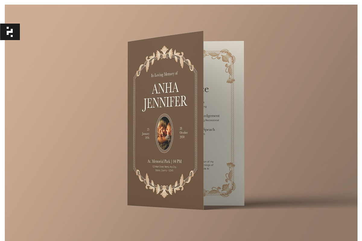 Brown Minimal Funeral Program, a Brochure Template by Neermana (Photo 1 of 4)