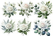 Watercolor White Roses Clipart, an Illustration by Designworld (Thumbnail 2 of 5)