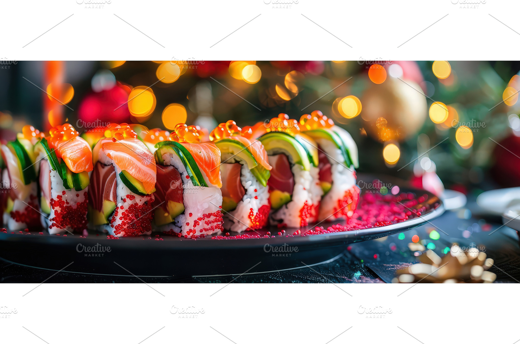 Gourmet holiday sushi rolls with, a Holiday Photo by piter.goskov