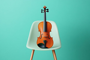 Violin on the chair on mint color background, an Arts & Entertainment Photo by AlyaAnd
