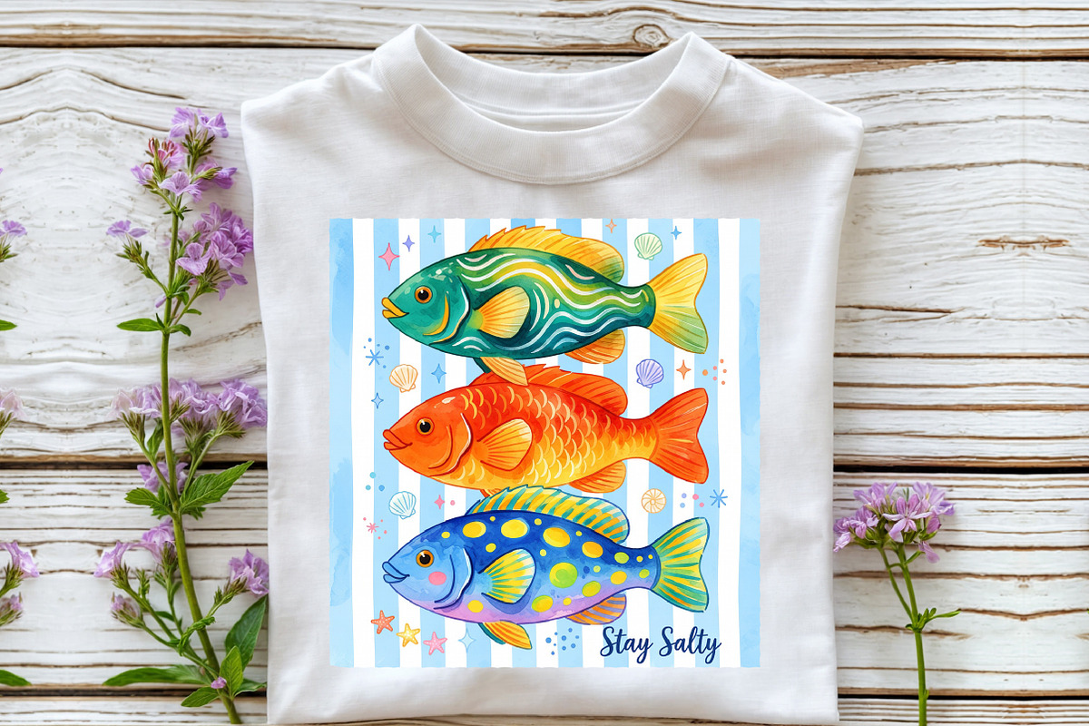 Colorful Fish Stay Salty Summer PNG, a Work Illustration by Sublimation Artist (Photo 3 of 9)