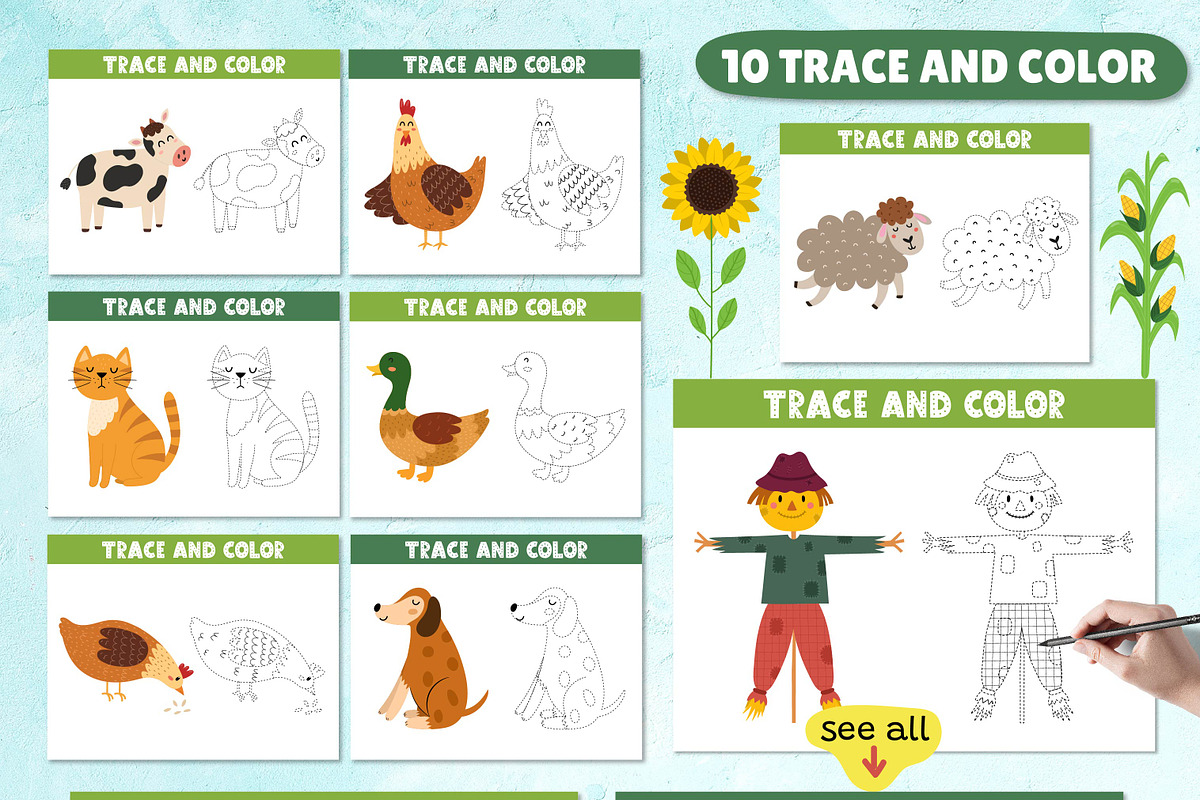 Farm Activity Pages for Kids, an Education Illustration by Gulnara Sabirova (Photo 10 of 19)