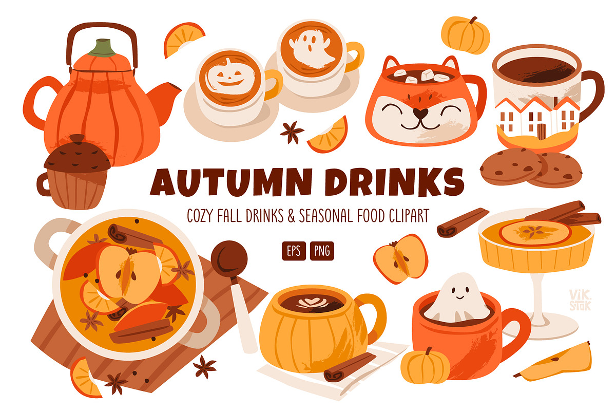 Cozy Autumn Drinks Clipart, a Food Illustration by vik.stock (Photo 1 of 6)
