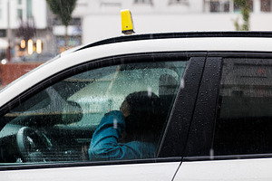 Rainy Day View from Inside a White Car, Melid, Spain, a Transportation Photo by Bepslabor