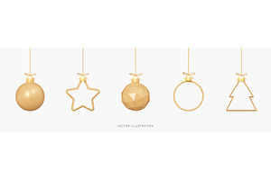 3D Christmas golden decoration balls, an Object Illustration by accogliente