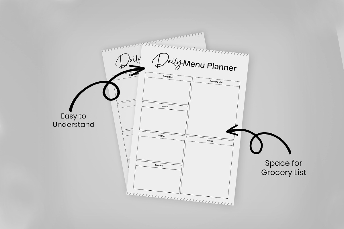 Daily Menu, Daily Menu Chart, a Print Template by Snapybiz
