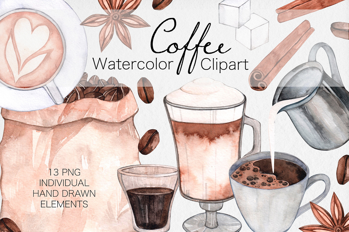 Watercolor Coffee Clipart, an Illustration by MilanaDesignShop (Photo 1 of 4)