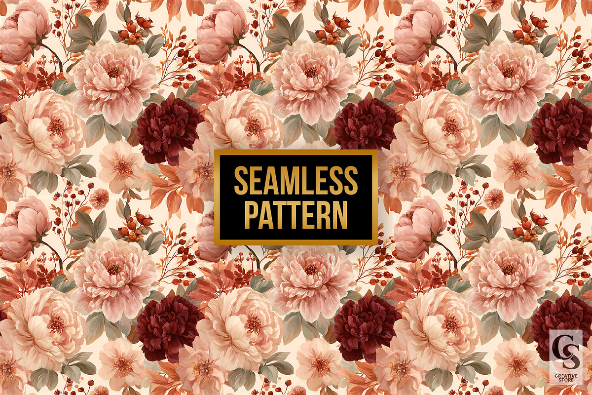 Romantic Autumn Peony Flowers Paper, a Pattern Graphic by Creative Store (Photo 4 of 5)