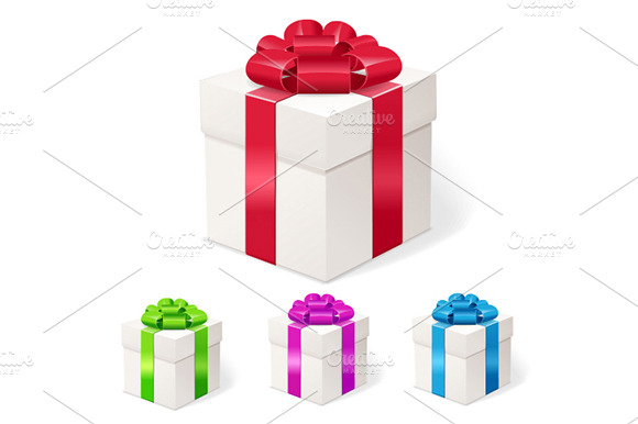 Set Of Colorful Gift Boxes With Bows