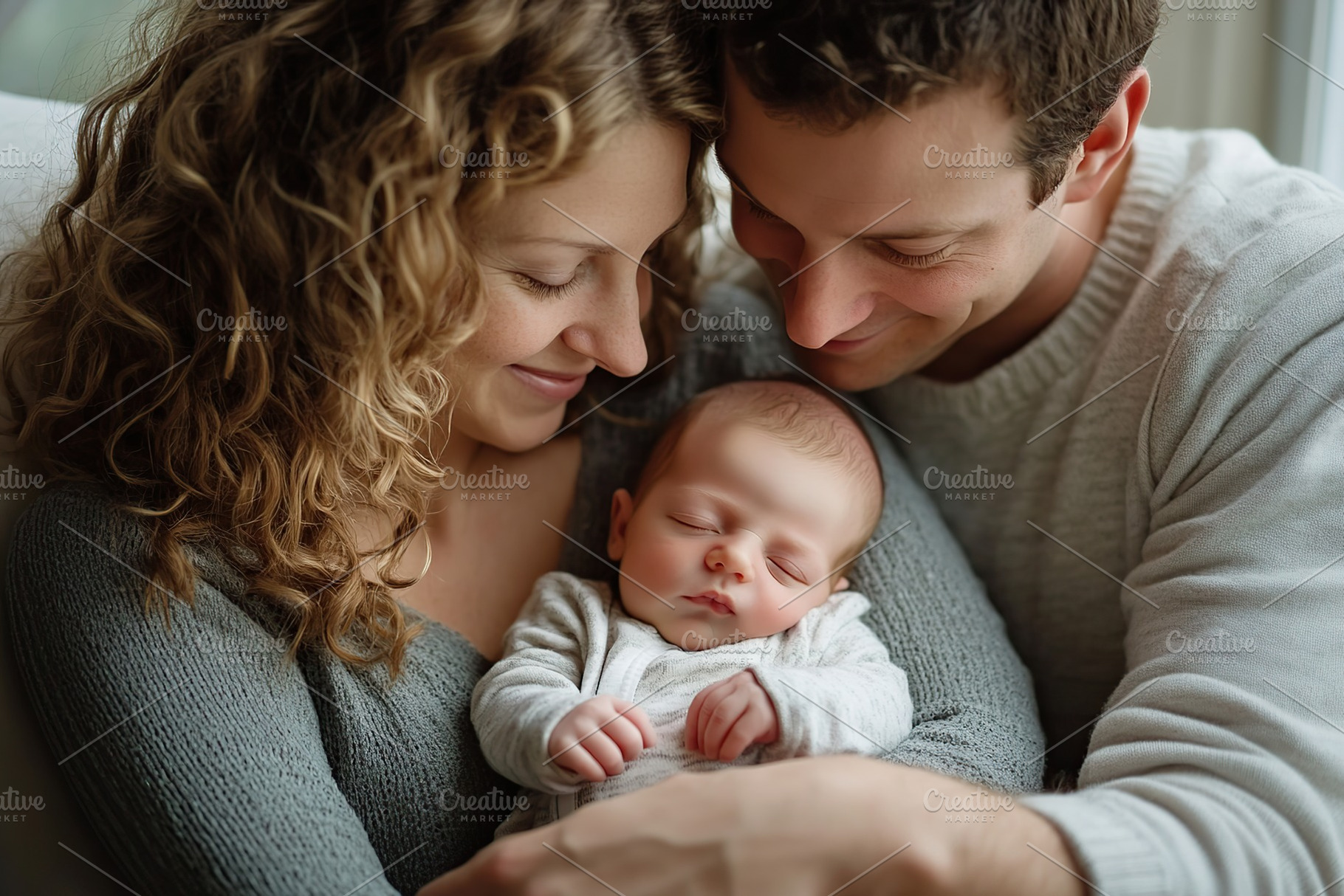 Happy mother and father holding newborn baby, a Person Photo by AlyaAnd