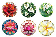 Round Stained Glass Tropical Flowers, an Illustration by CreationArt (Thumbnail 4 of 4)