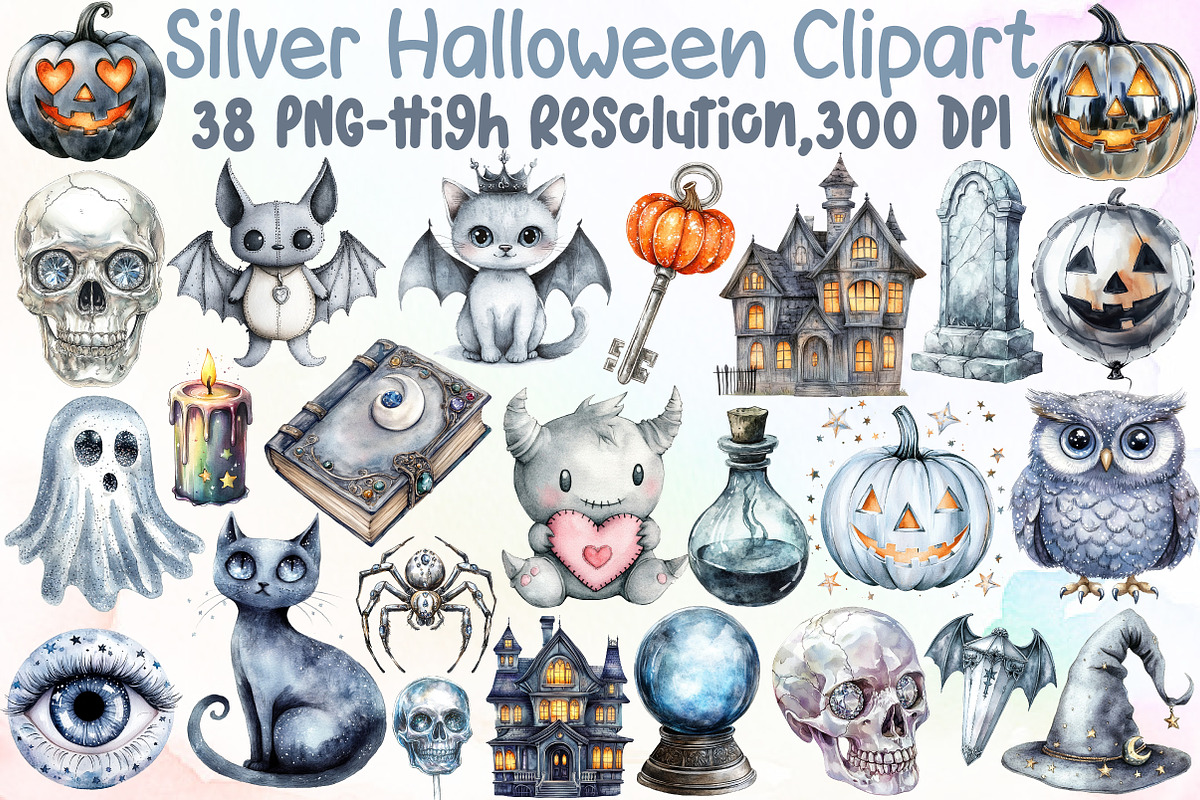 Silver Halloween Clipart, an Illustration by Sublimation Artist (Photo 1 of 6)