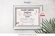 Editable Puppy Birth Certificate, a Print Template by Snapybiz (Thumbnail 1 of 11)