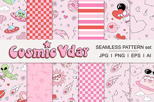 Cosmic Valentine Seamless Patterns, a Pattern Graphic by @olga.angelloz