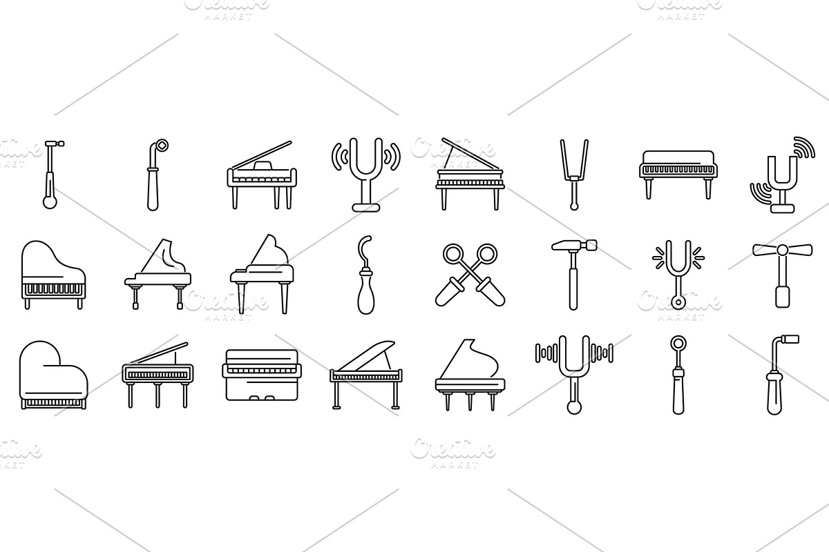 Piano tuner icons set. Piano tuner, an Education Illustration by Ylivdesign