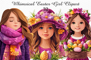 Whimsical Easter Girl Clipart, an Illustration by Craft Nest
