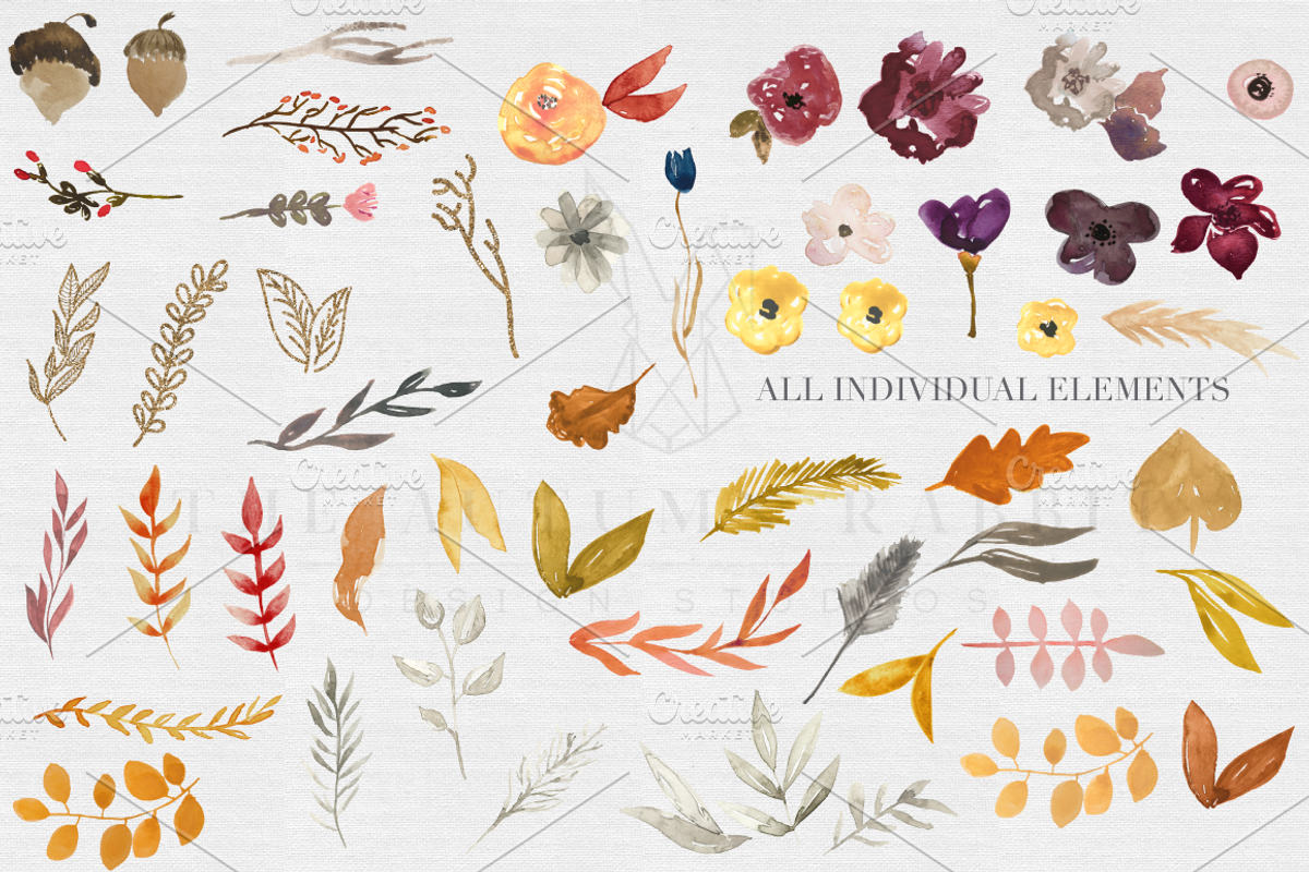 Fall Watercolor Clipart, an Illustration by The Autumn Rabbit Ltd (Photo 2 of 2)