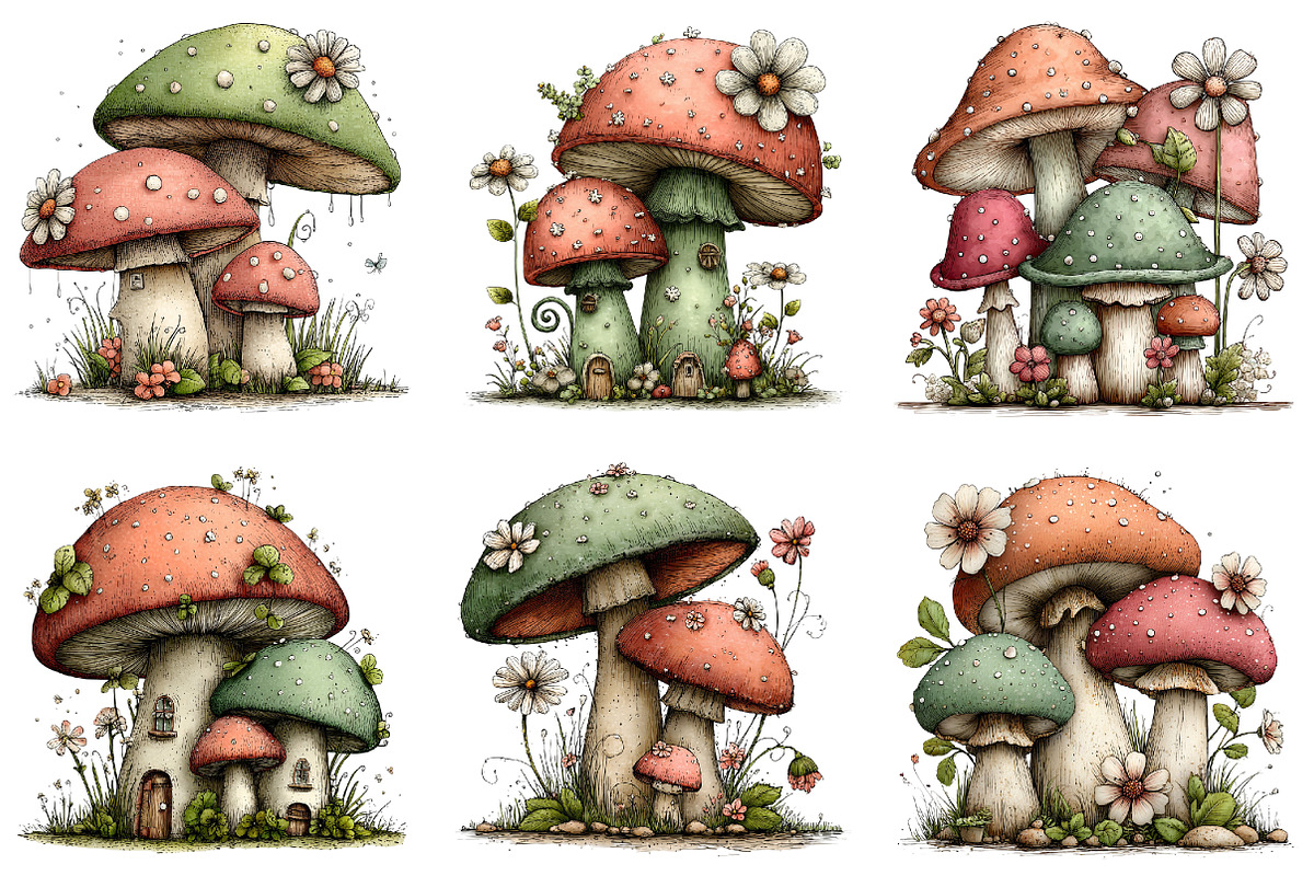 Whimsical Spring Mushroom Clipart, an Illustration by Dream Creation (Photo 2 of 5)
