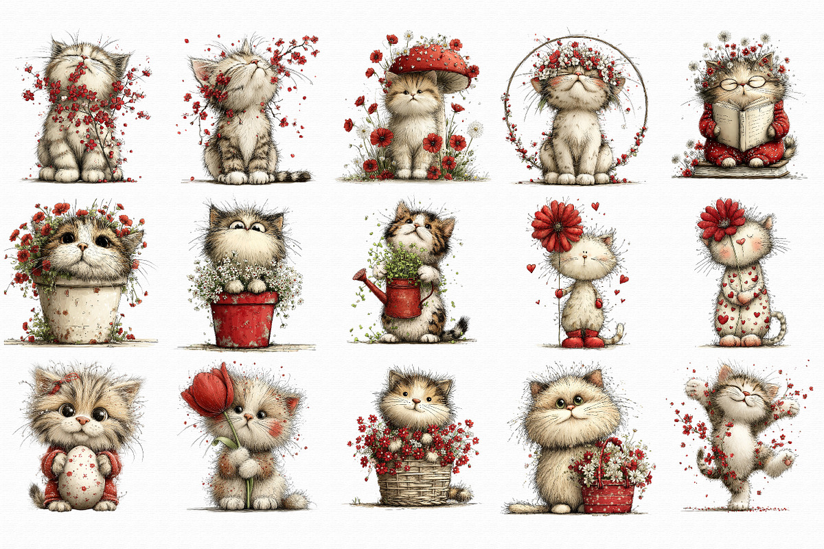 Whimsical Spring Cats Clipart, an Illustration by Libby Wishes (Photo 3 of 7)