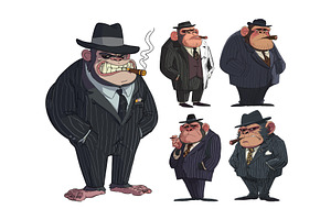 Gorilla gangster cartoon vector set, a Person Illustration by Onyx