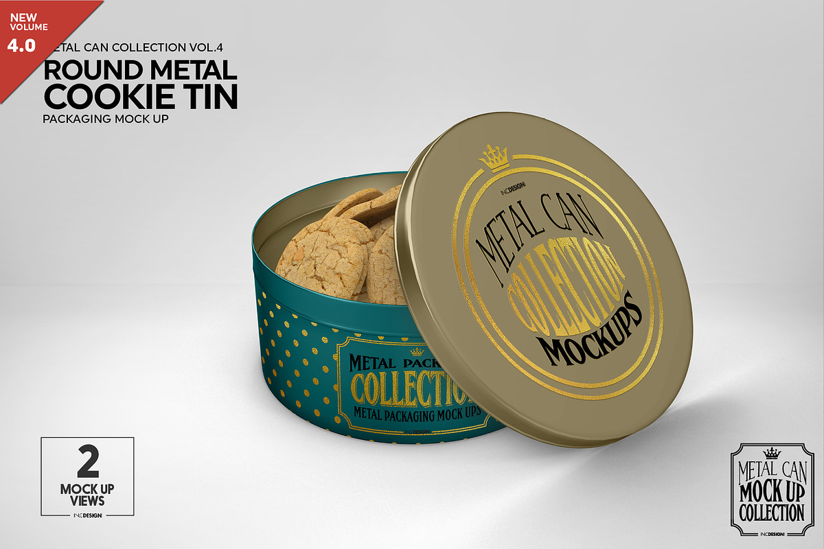 Metal Round Cookie Tin Mockup, a Cups & Container Mockup by INCDesign (Photo 1 of 8)
