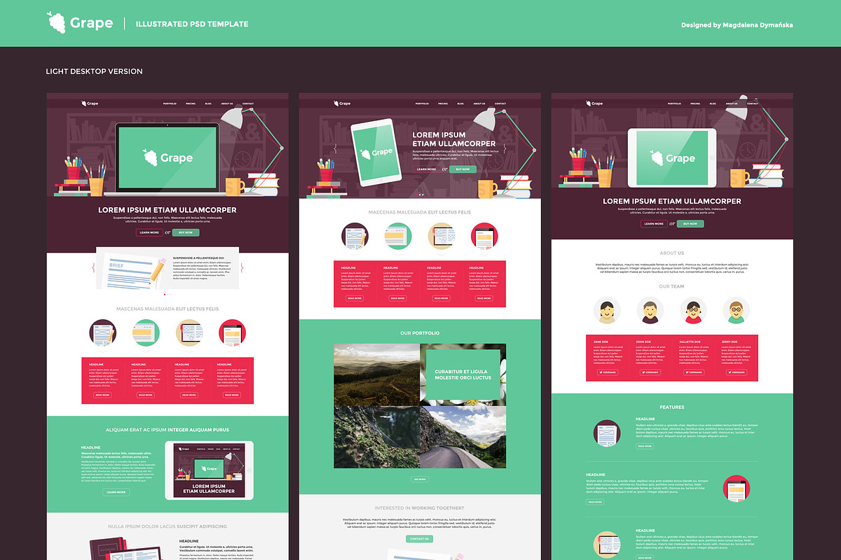 Grape - Illustrated PSD Template, a Landing Page Template by Mgd.Design (Photo 3 of 5)