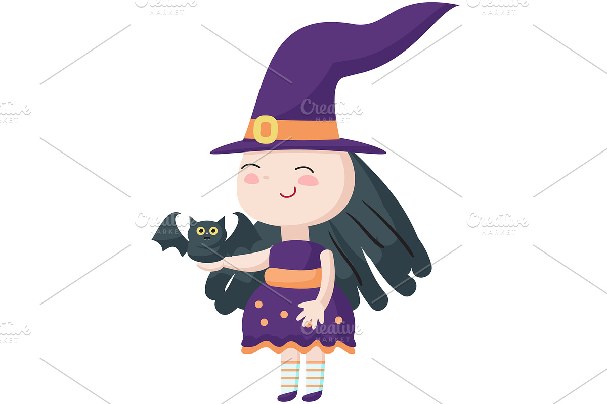Witch holding bat on hand vector, a Person Illustration by SiberianArt
