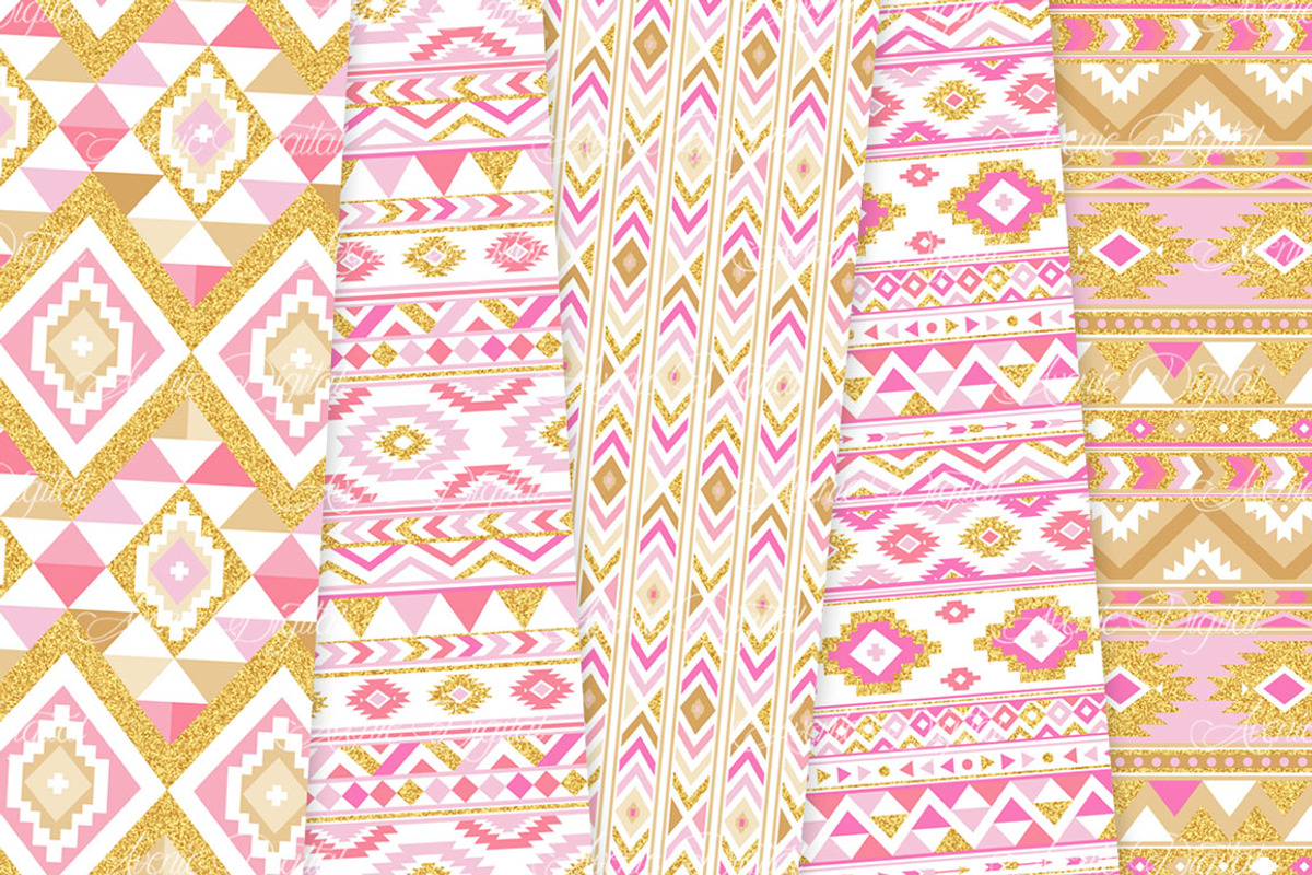 Pink & Gold Boho Seamless Patterns, a Pattern Graphic by Avenie Digital (Photo 2 of 4)