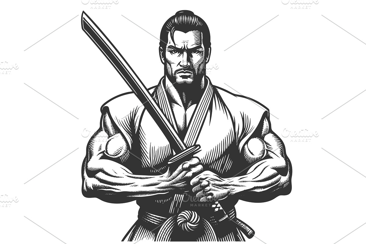 Strong Samurai Warrior Holding, a Person Illustration by AlexArt