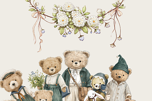 Vintage Teddy Bear Clipart Set