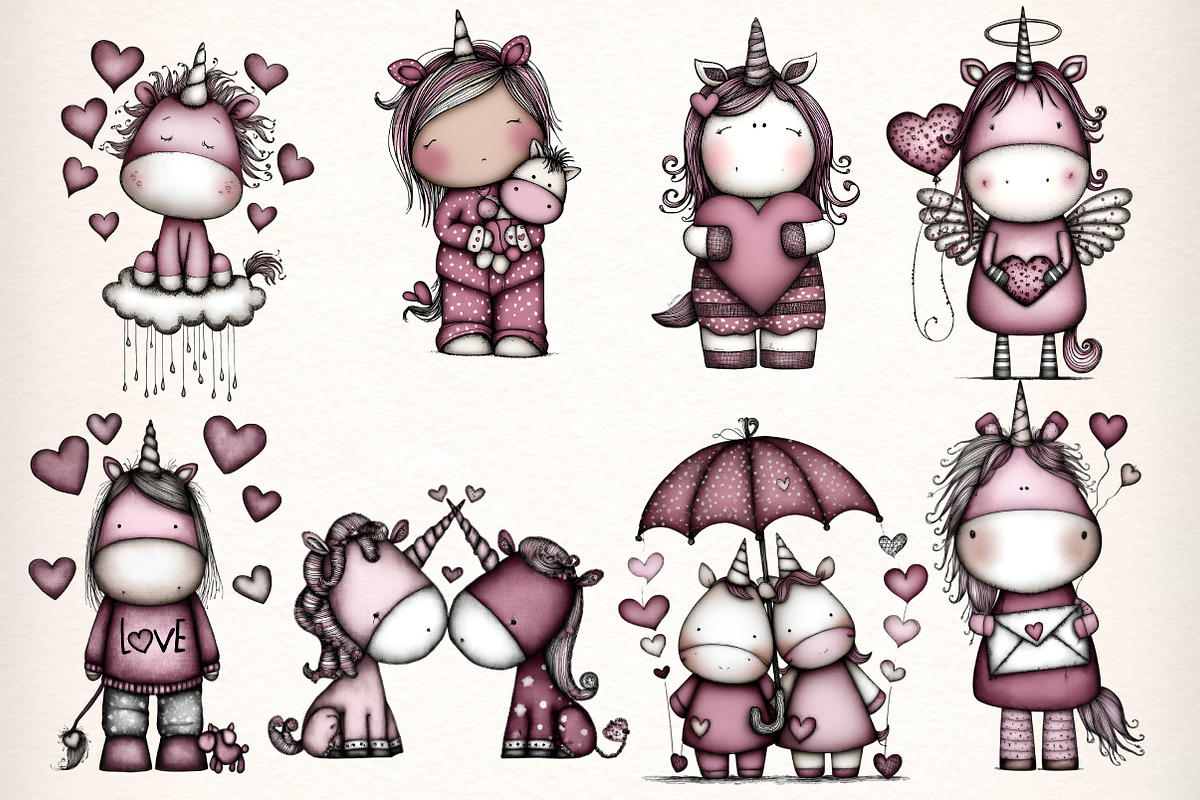 Whimsical Unicorn Loved Clipart, an Illustration by Dream Creation (Photo 2 of 7)