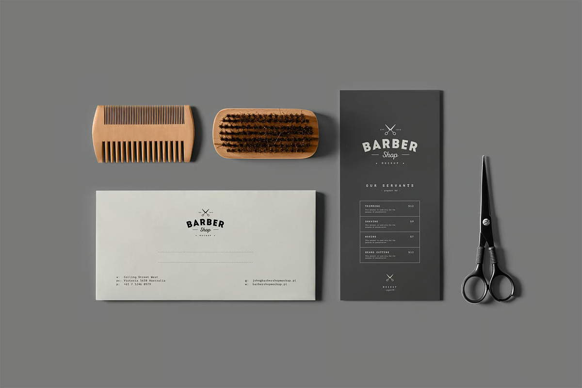 Barber Shop Branding Mock-up, a Product Mockup by zippypixelstudio (Photo 6 of 11)