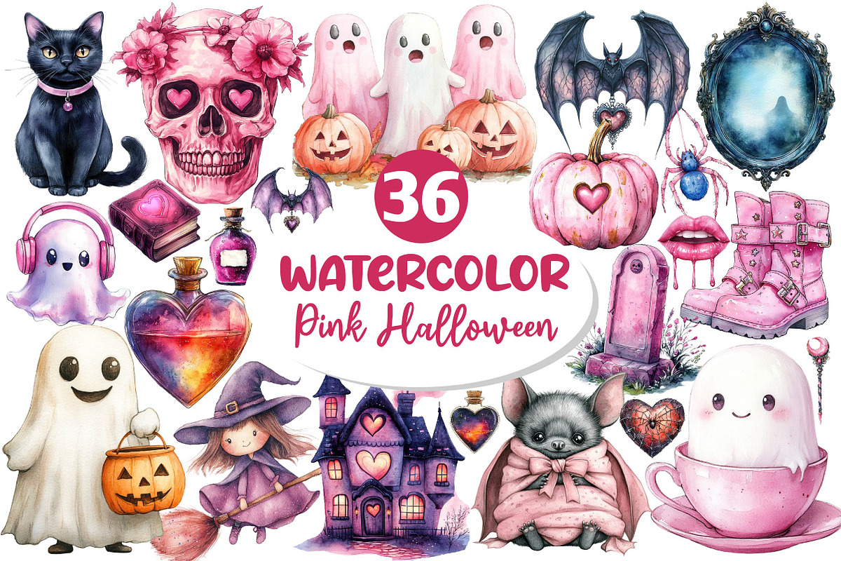 Pink Halloween Clipart PNG, an Illustration by Dream Creation (Photo 1 of 7)