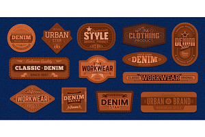 Denim jeans brown leather patches