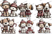 Whimsical Christmas Cat Dog Clipart, an Illustration by DreamArtGraphic (Thumbnail 2 of 5)