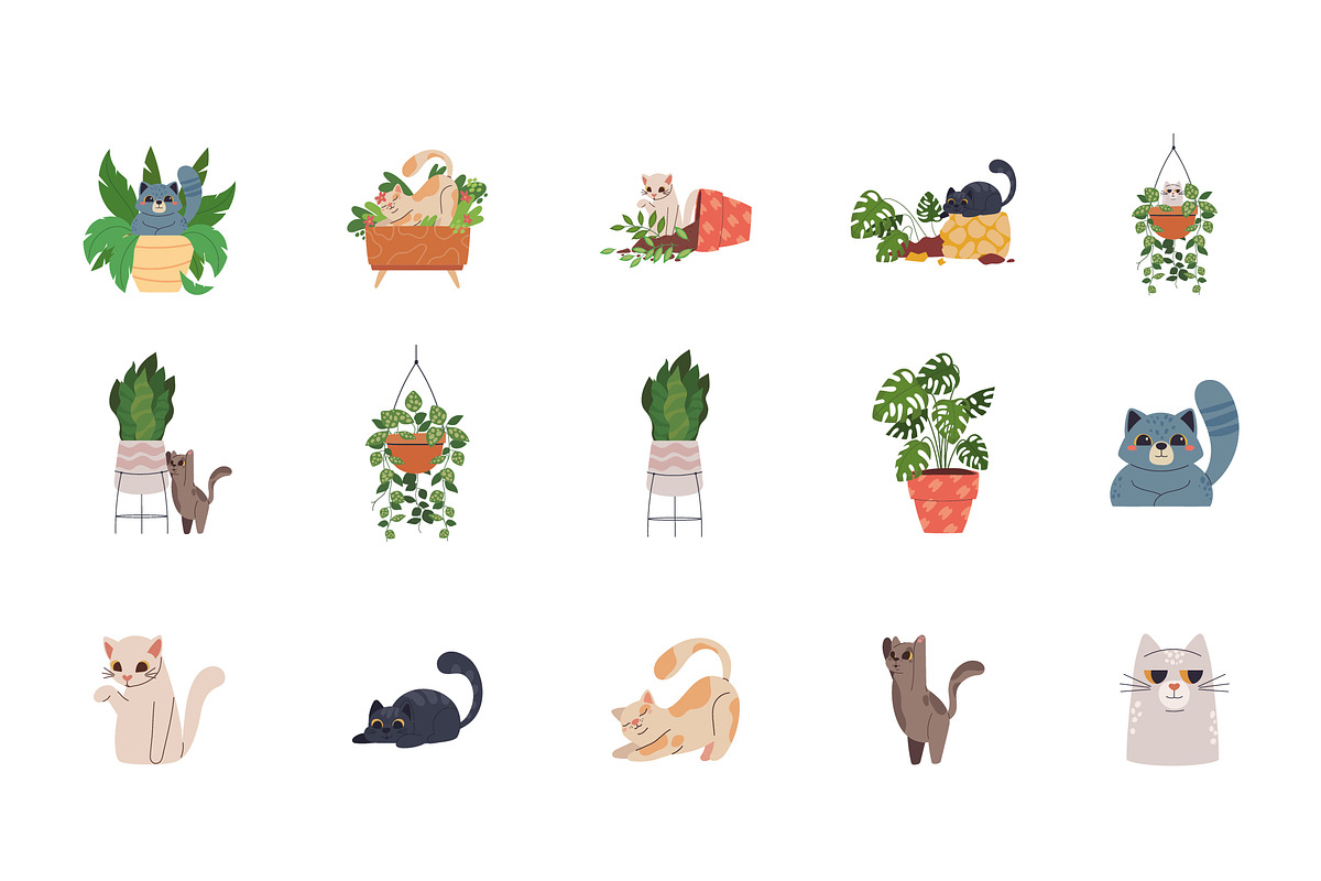 Cats & Houseplants Illustration Set
