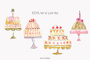 Watercolor Cakes Clipart, an Illustration by MariaScaroniAtelier (Thumbnail 3 of 6)