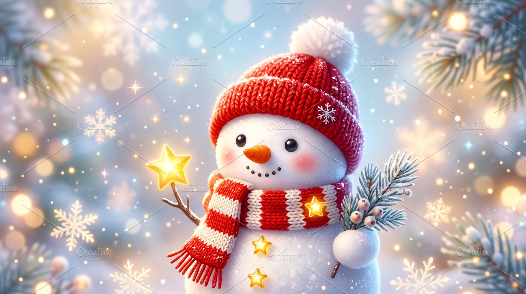 Cute Snowman Holding Star in Winter, a Holiday Photo by Rafoz