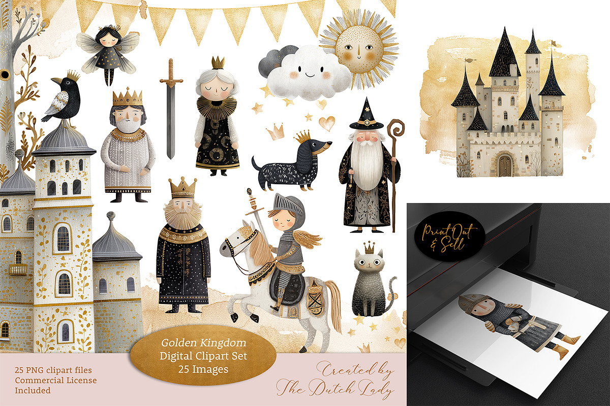 Golden Kingdom Storybook Clipart, a Decorative Illustration by The Dutch Lady Designs (Photo 1 of 10)