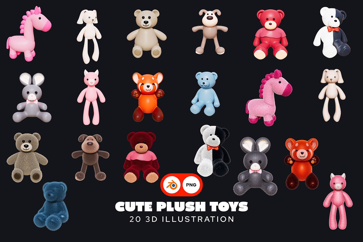 Cute Plush Toys 3D Pack, an Object 3D Model by iDoodle Studio