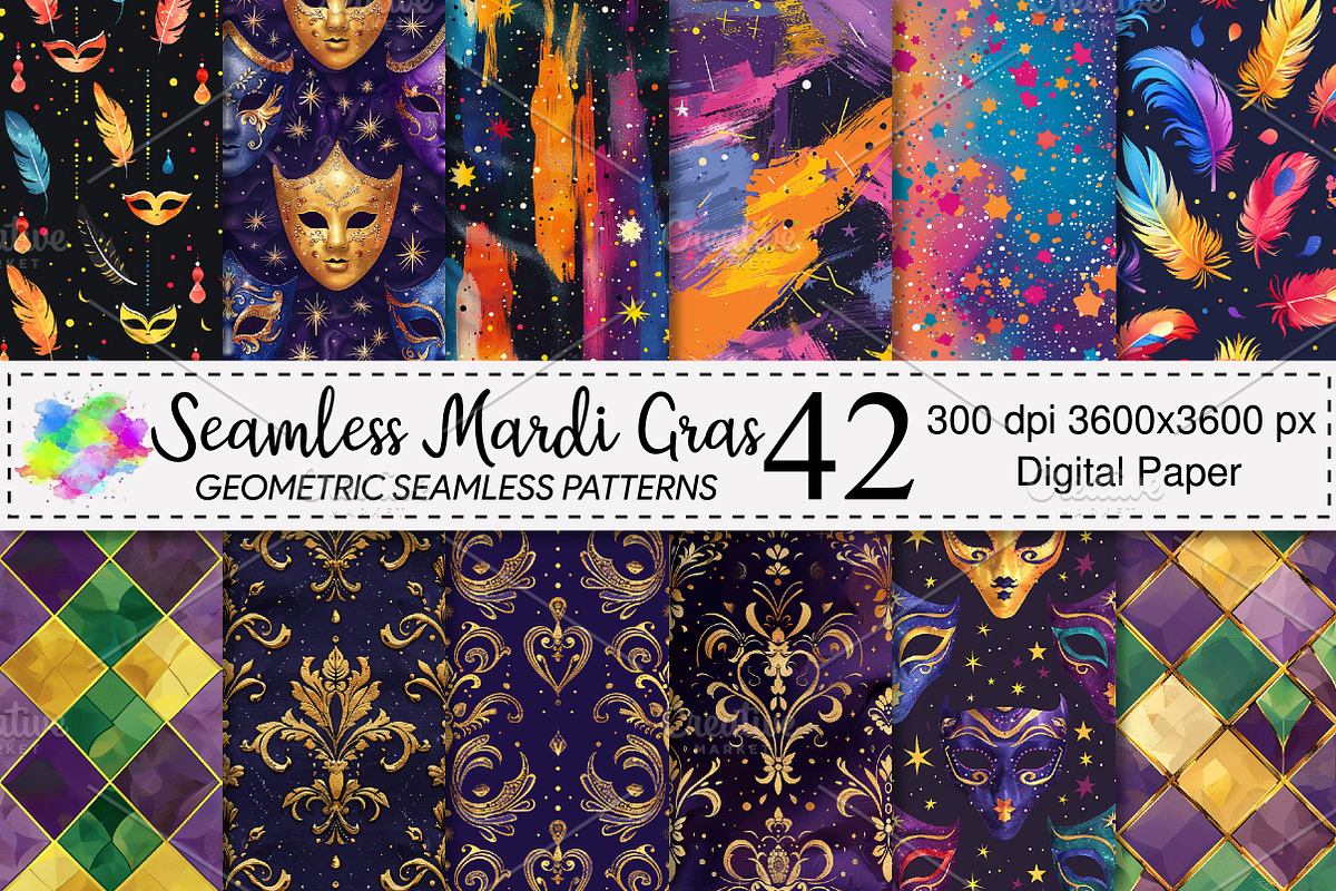 Mardi Gras Seamless Pattern Bundle, a Pattern Graphic by Canvas Craft (Photo 1 of 6)