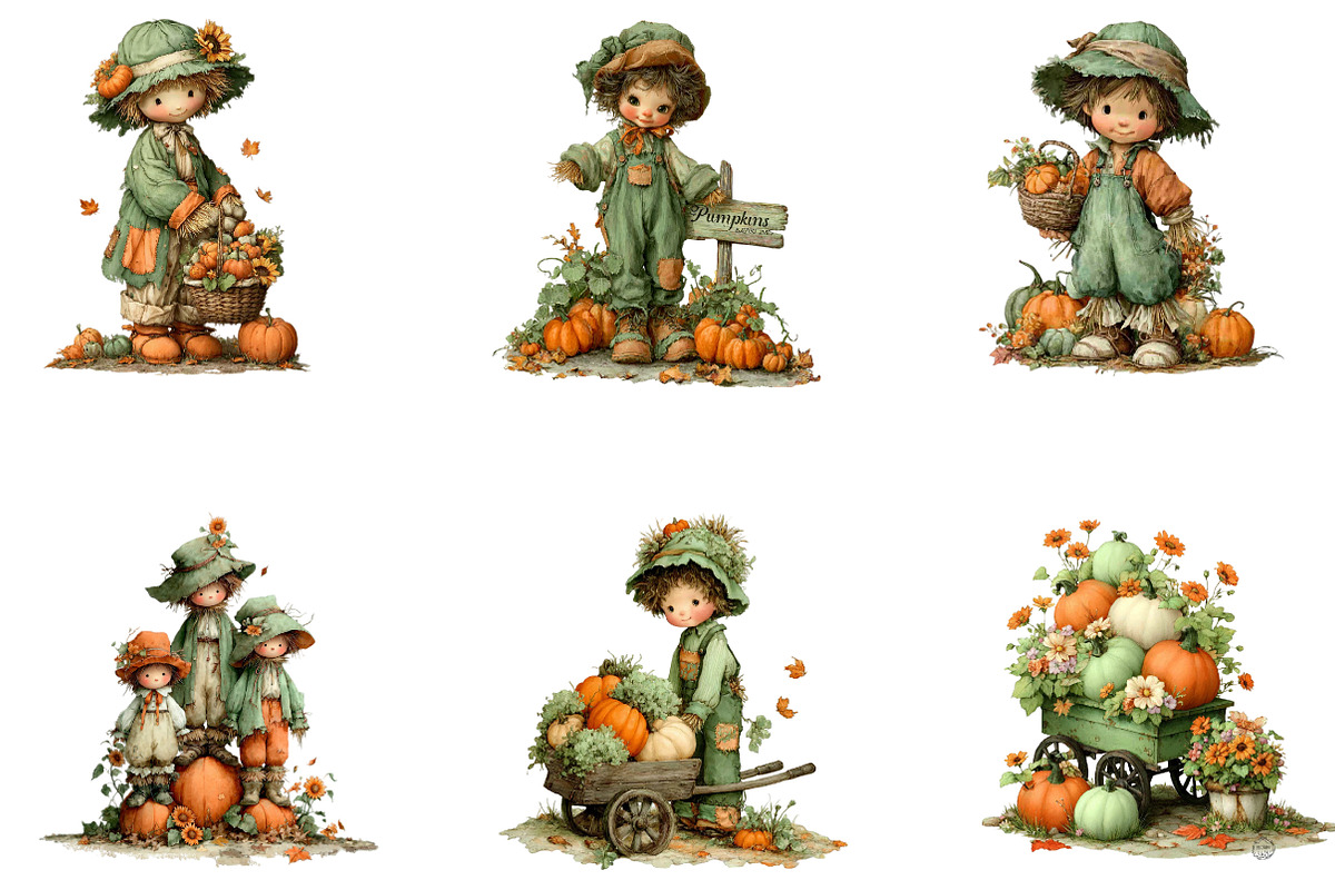 Cute scarecrow clipart, a Seasonal Illustration by CreationArt (Photo 3 of 7)